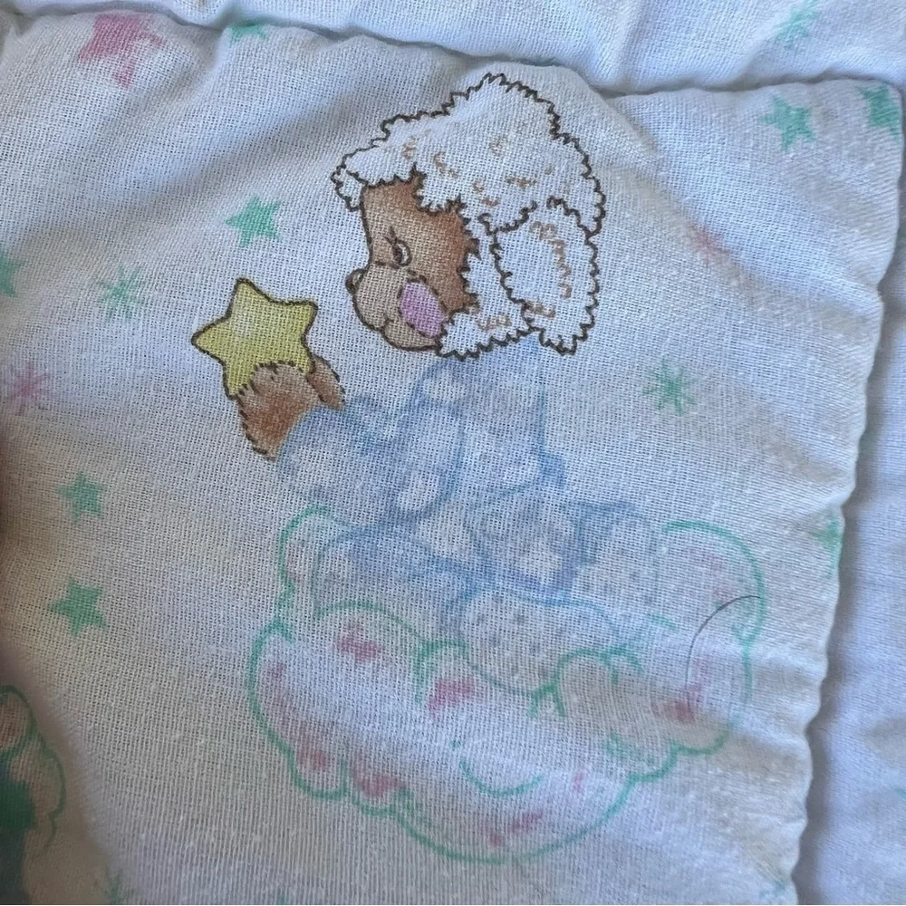 VTG Pastel Beddy Teddy Bear Riegel Quilted Crib Comforter BABY Blocks 31x42 GUC